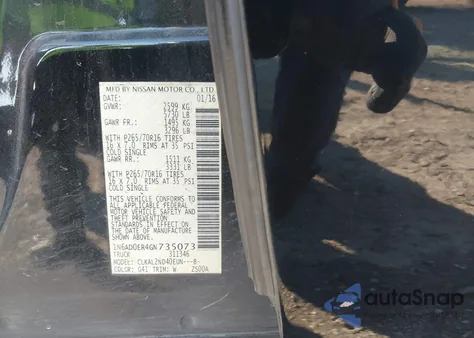 2016 Nissan Frontier Sv z USA, uszkodzony, nr VIN 1N6AD0ER4GN735073